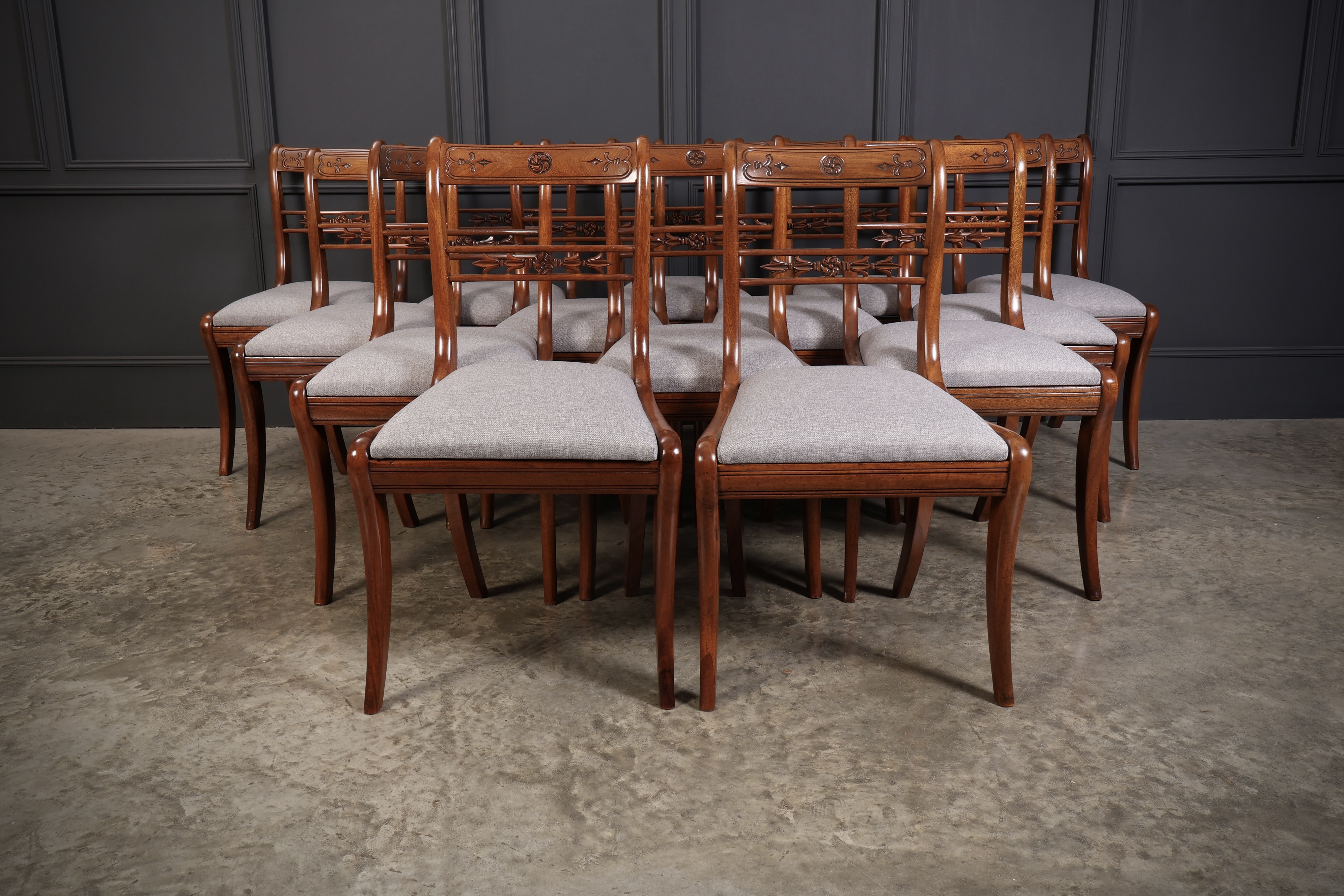 Set of 14 Regency Mahogany Bar Back Dining Chairs - Image 2